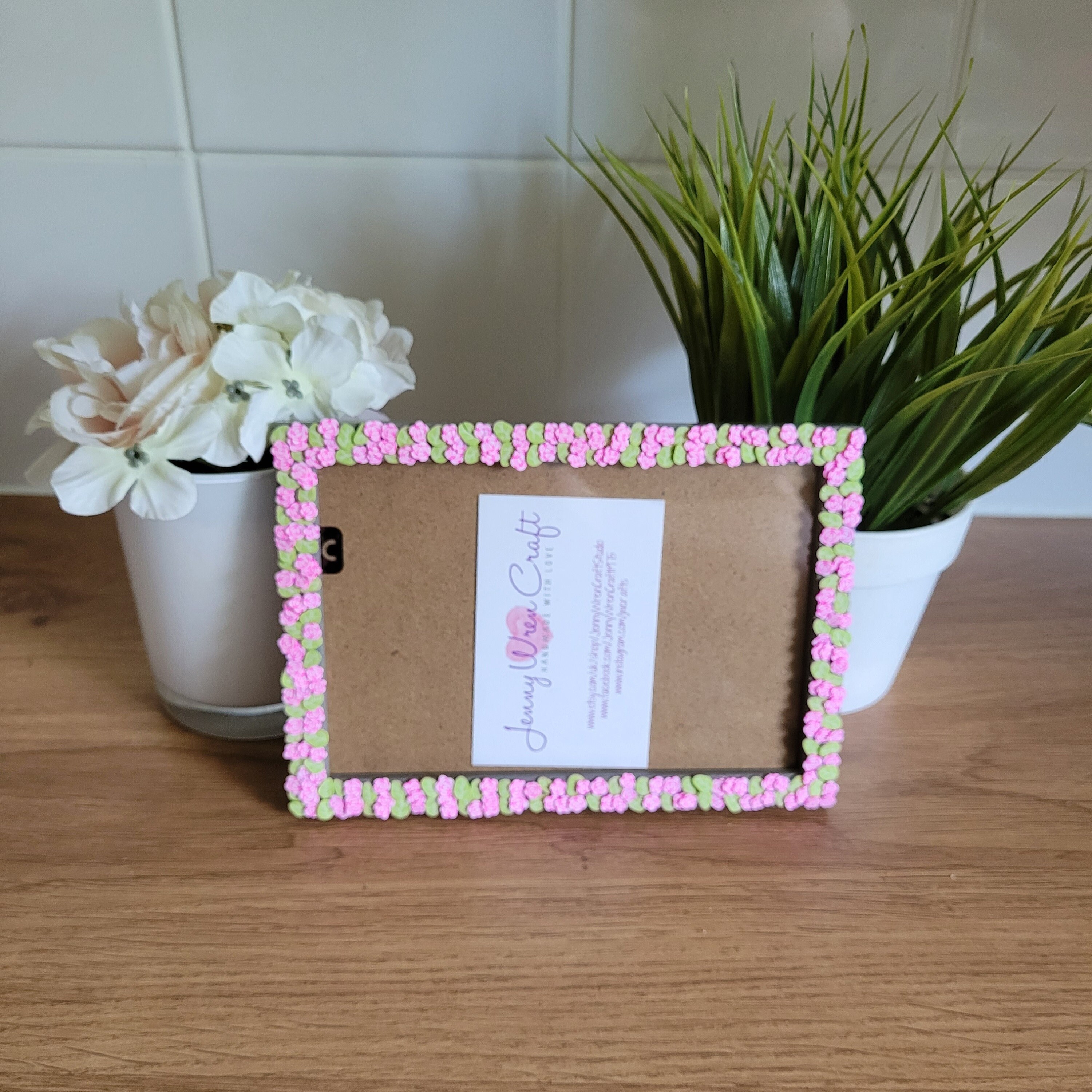 Pink Roses and Green Leaves Clay Slices Photo Frame 4 X 6
