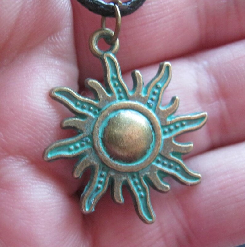 Antique Tibetan Silver Brass or Copper Sun Pendant Gold