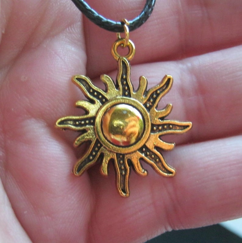 Antique Tibetan Silver Brass or Copper Sun Pendant Gold