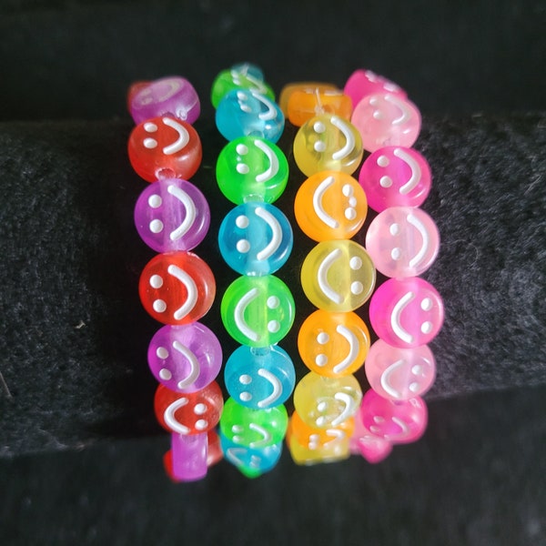 Colourful Smiley Face Acrylic Bead Elasticated Bracelet