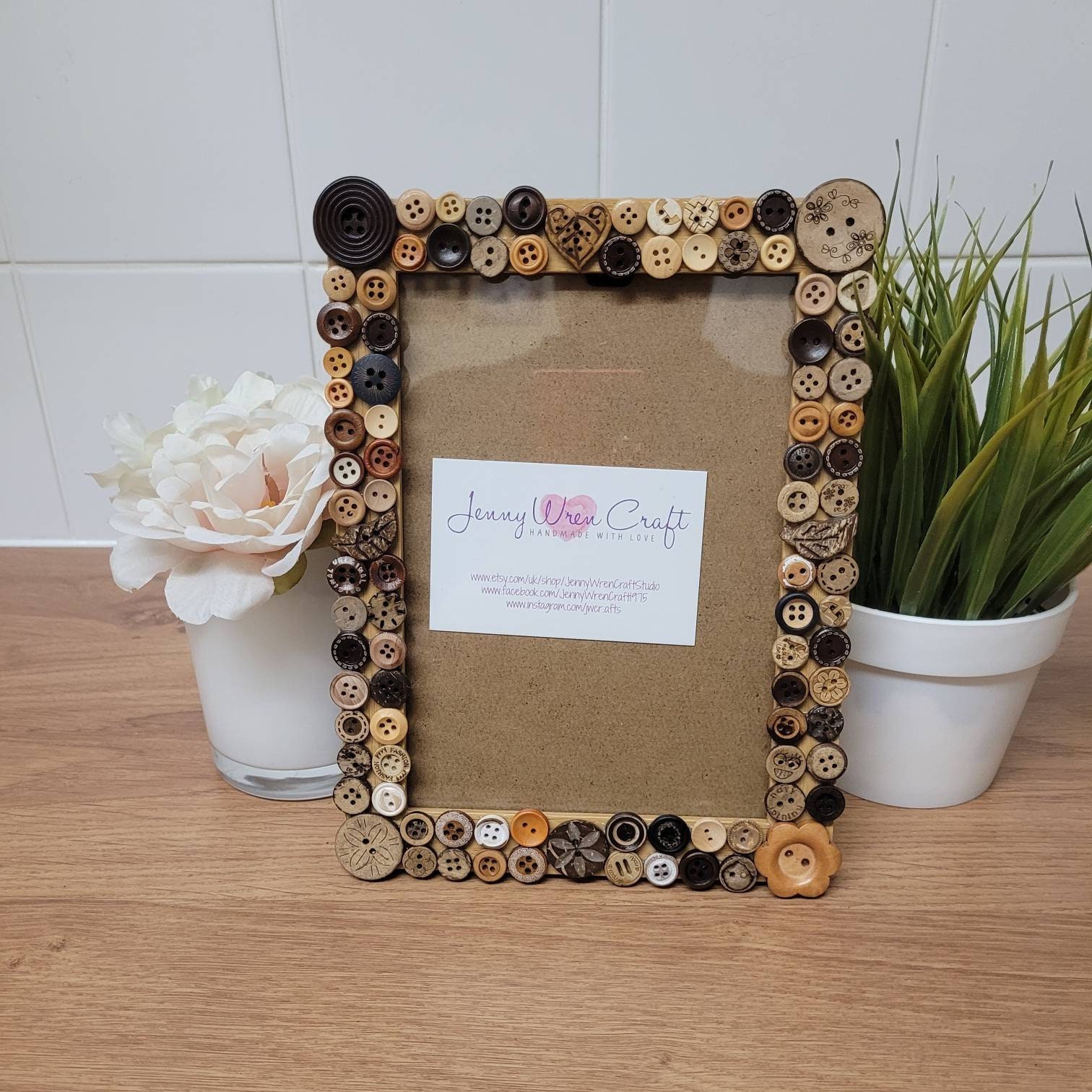 Recycled Natural Wooden Button Photo Frame 5 X 7 Inches pic picture