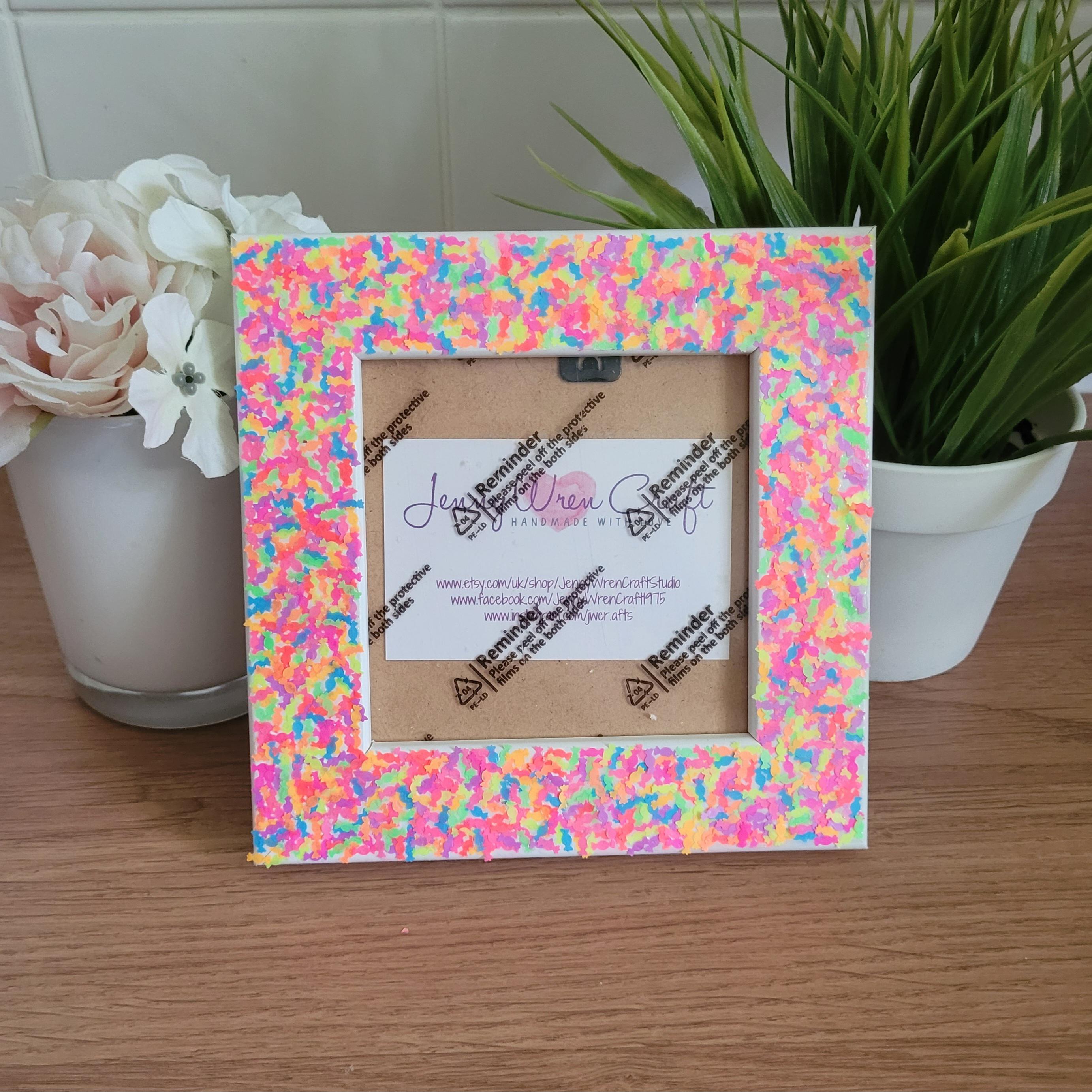 Colourful Neon Candy/sweets Confetti Square Photo Frame 4 X 4