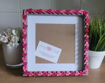 Pink Heart Button Photo Frame, 6x6 or 8x8