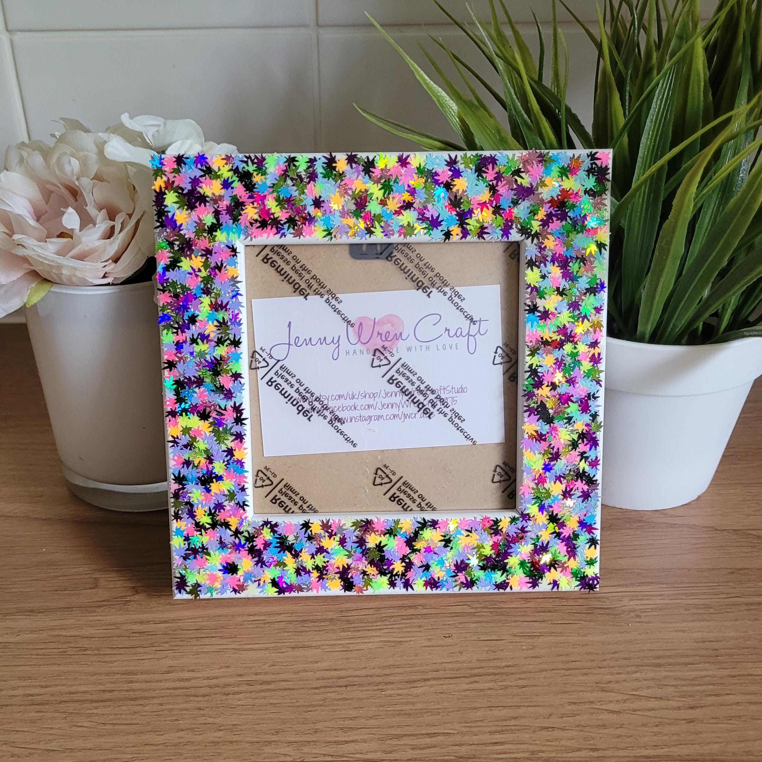Colourful Hemp Leaf Glitter Square Photo Frame 4 X 4 Inches