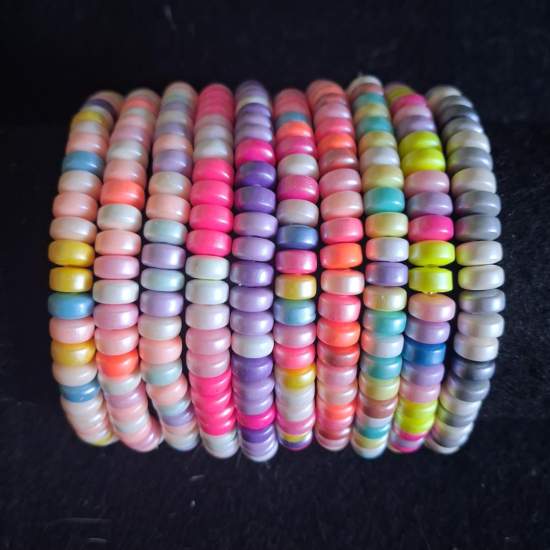 Colourful Chunky Pearlized Clay Bead Elasticated Bracelet - Etsy