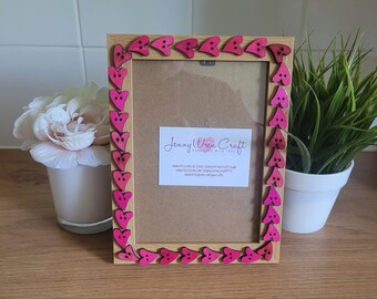 Pink Wooden Heart Button Photo Frame 5 x 7 inches