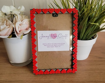 Red Wooden Heart Shaped Button Photo Frame 4 x 6 inches
