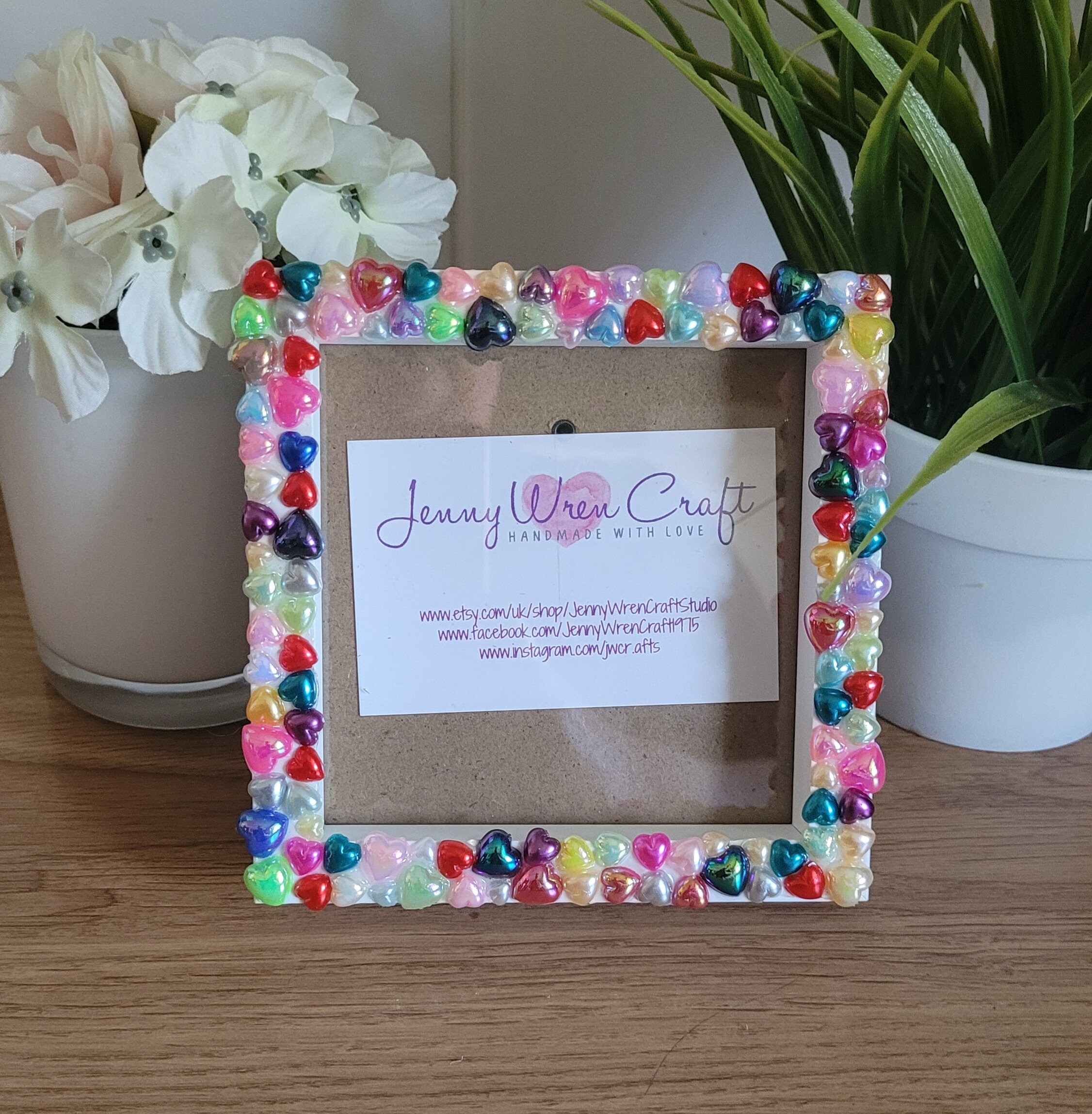 Colourful Acrylic Flat Back Pearl Heart Square Photo Frame 4 X 4