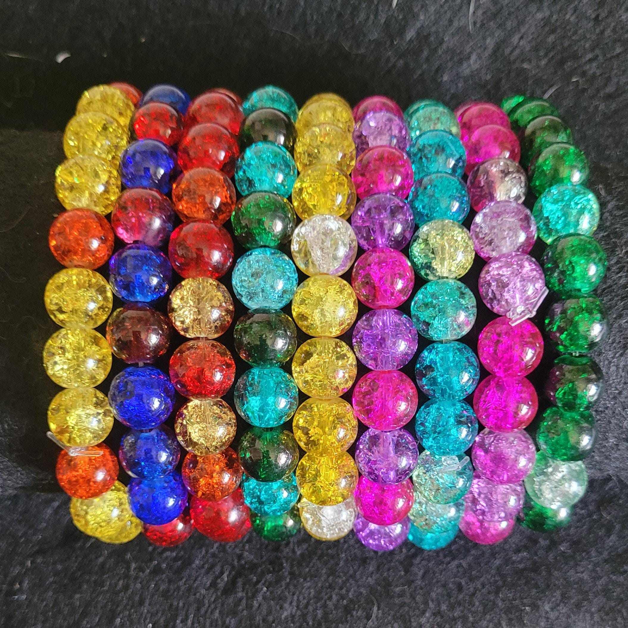 Colourful Cracked Glass Bead Elasticated Bracelet - Etsy