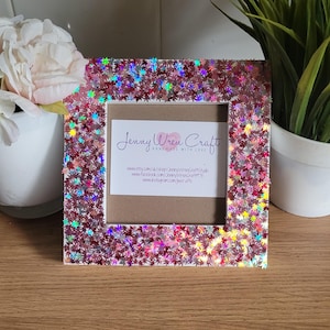 Pink Leaf Shaped Glitter Square Photo Frame 4 x 4 inches