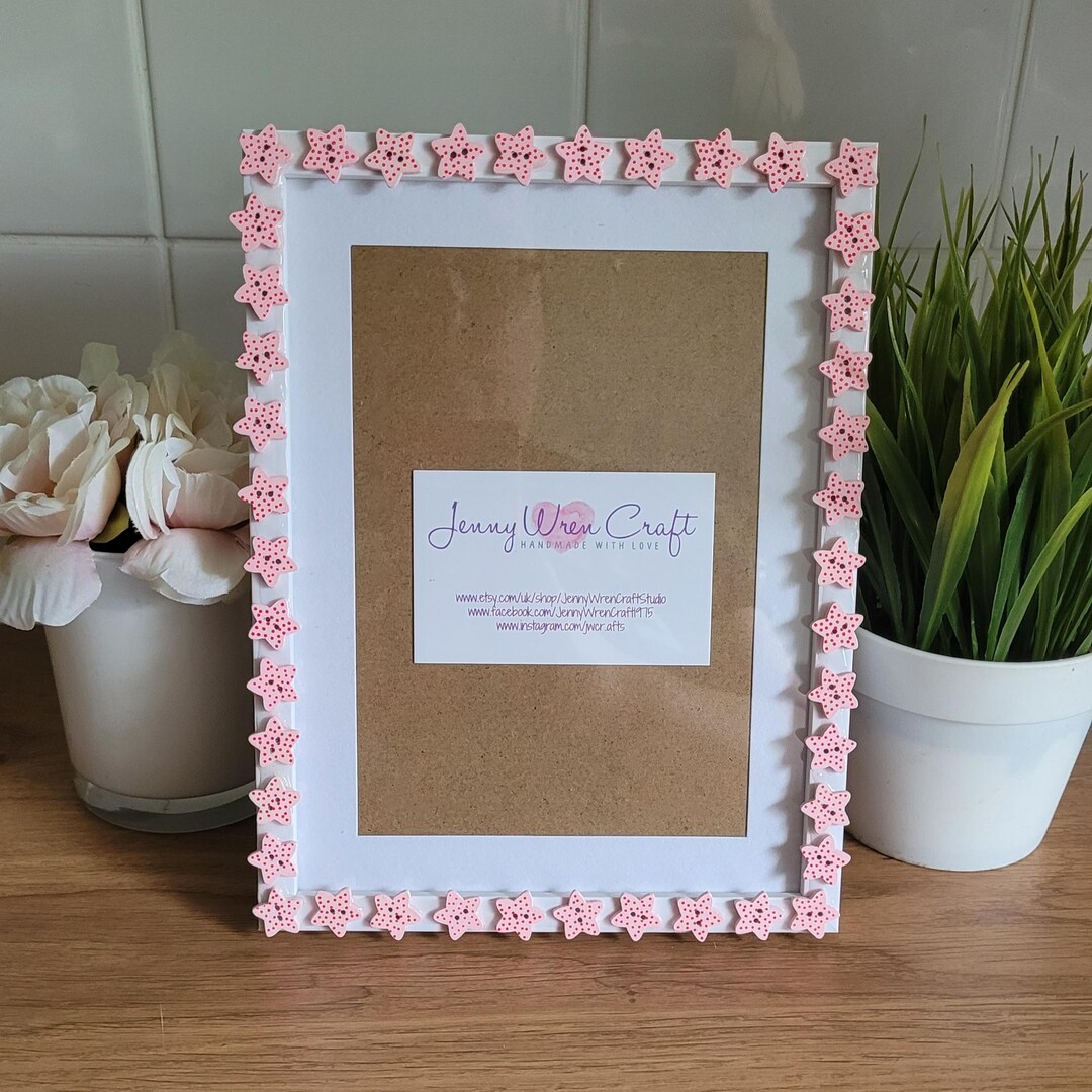 Pink Star Wooden Button Photo Frame 6 X 8 Inches - Etsy