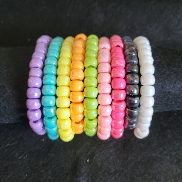 Colourful Iridescent Pony Beads Elasticated Bracelet