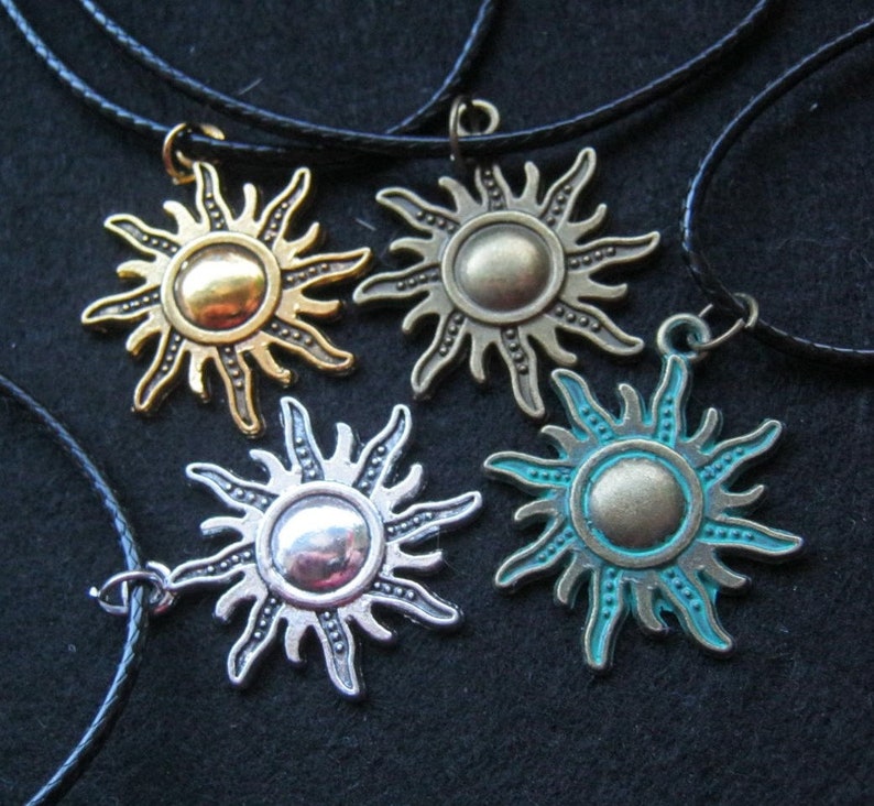 Antique Tibetan Silver Brass or Copper Sun Pendant Gold