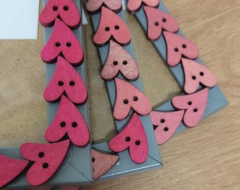 Pink Wooden Heart Shaped Button Photo Frame 4 x 6 inches