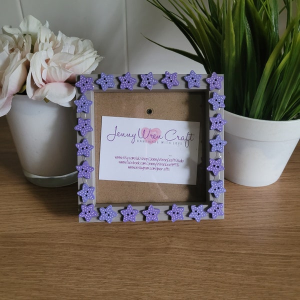 Purple Polka Dot Star Wooden Button Square Photo Frame 4 x 4 inches