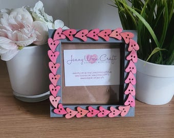 Pink Wooden Heart Shaped Button Square Photo Frame 4 x 4 inches