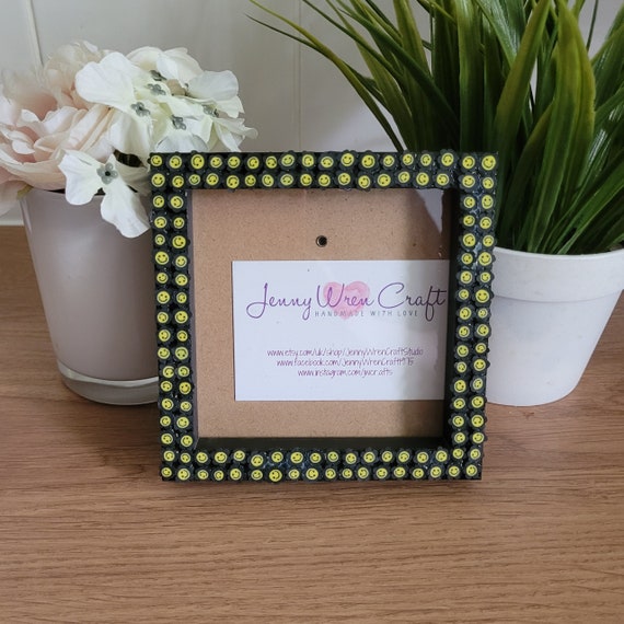Black Smiley Face Flower Clay Slices Square Photo Frame 4 X 4