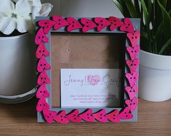Hot Pink Wooden Heart Shaped Button Square Photo Frame 4 x 4 inches