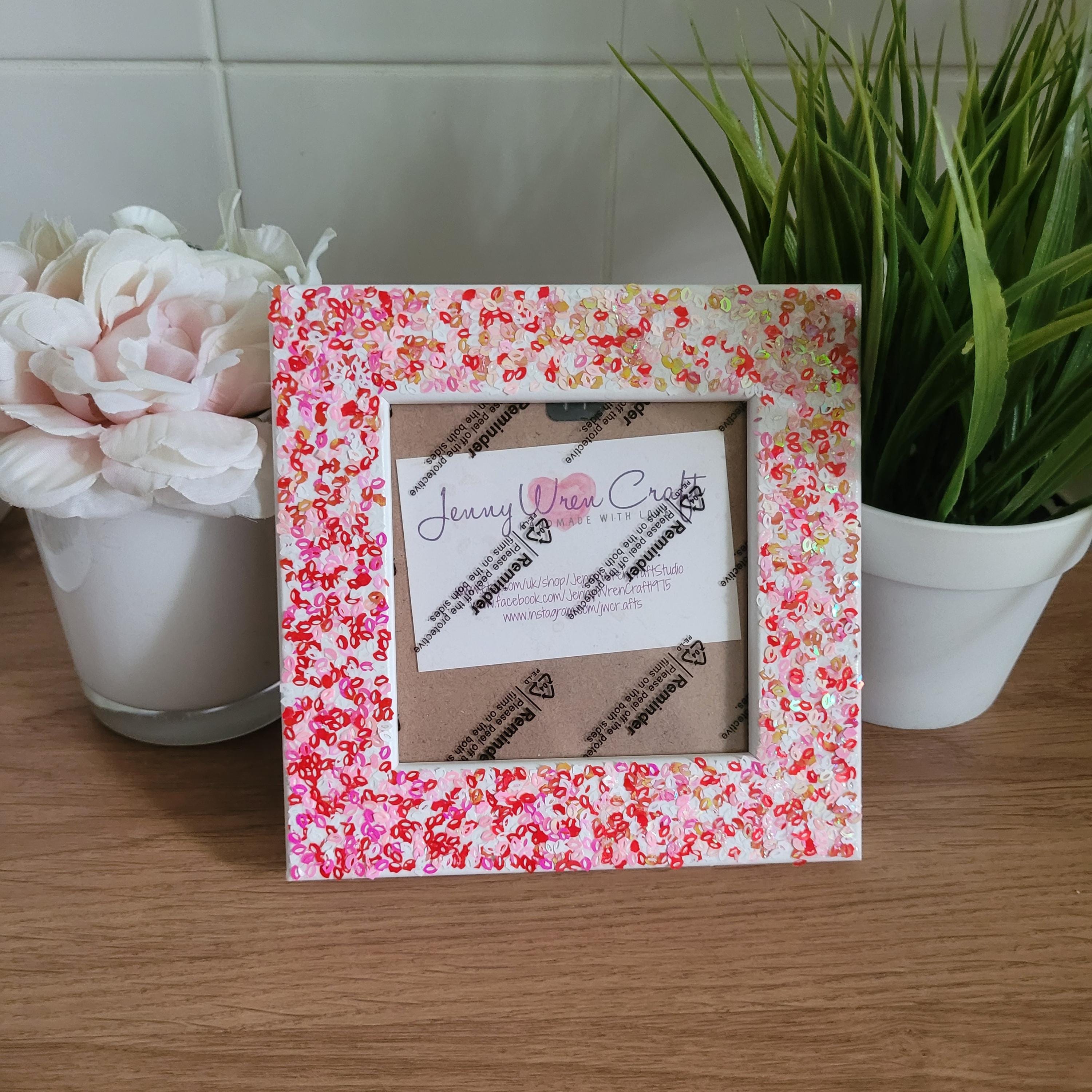 Red, White and Pink Lip Glitter Square Photo Frame 4 X 4 Inches - Etsy