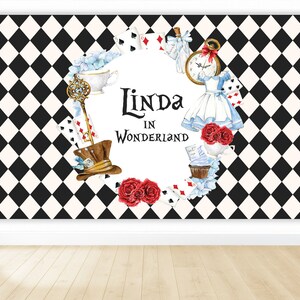 Birthday Party Set, Personalized Alice in Wonderland Backdrop,  Personalized, Vinyl Backdrop, Stickers, Decorations 