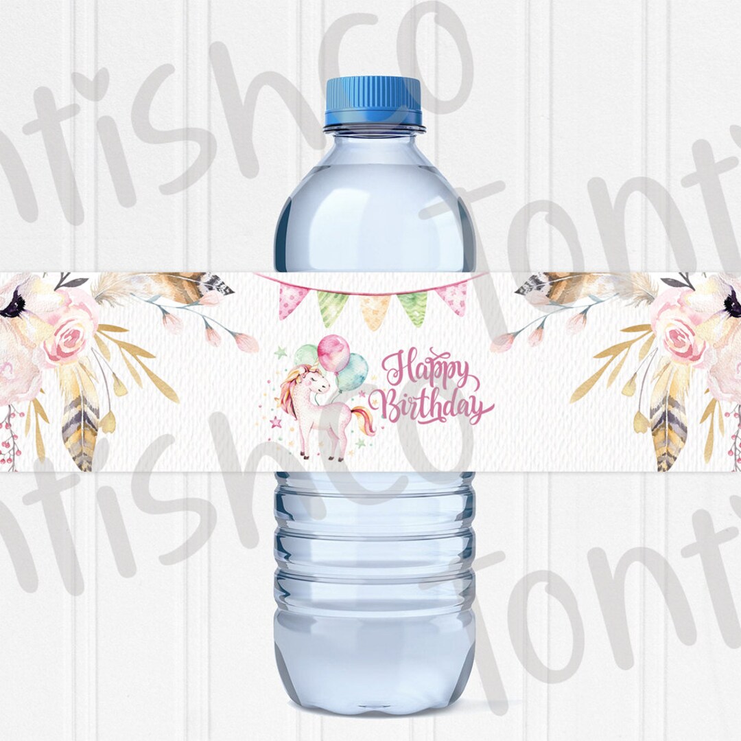 Unicorn Water Bottle Labels Printable First Birthday Etsy