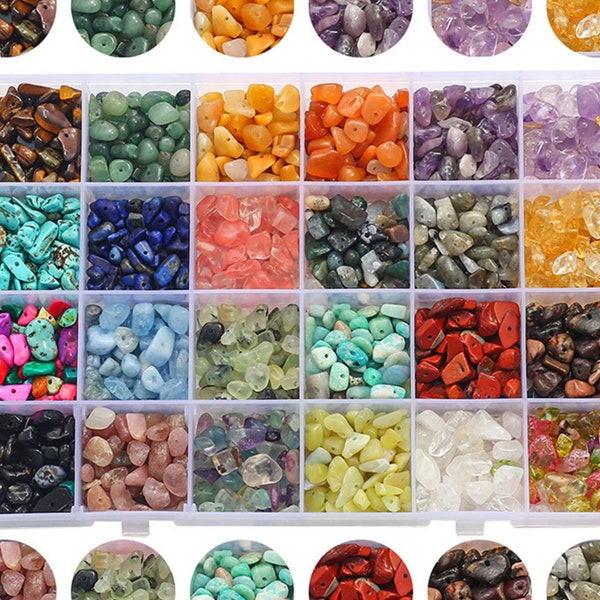 4-8mm Irregular Crystal Chips & Gemstone Bead Set,10/15/24 Types Crushed Drill Bead,For Jewelry Earring Making Accessories,Craft Supply tool