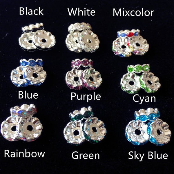 100 pièces intercalaires en laiton avec strass, perles intercalaires argent cristal 4 mm 6 mm 8 mm 10 mm, perles intercalaires rondelles plaquées, vente en gros de perles