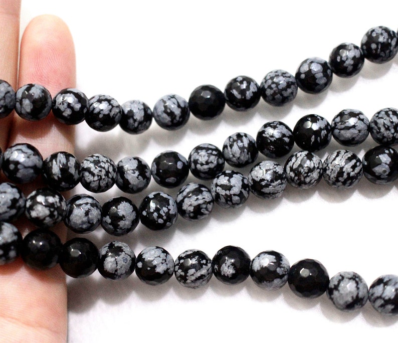 128 Faceted Snowflake Obsidian Round Beads 6mm 8mm 10mm 12mm - Etsy