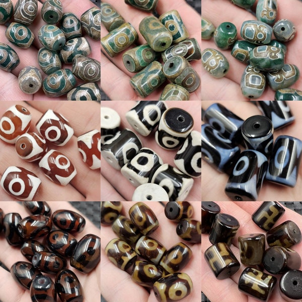 5pcs Natural Tibetan Agate Beads,Three Eyes Dzi Agate Beads,Etched Line Mala,Barrel Tibetan Dzi Beads,Tibetan Chung,DIY Jewelry Making