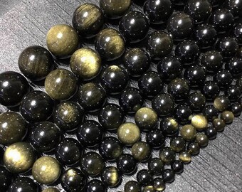 Natural AA Golden Obsidian Round Beads 4-12mm Golden Obsidian Beads,15 inch per strand