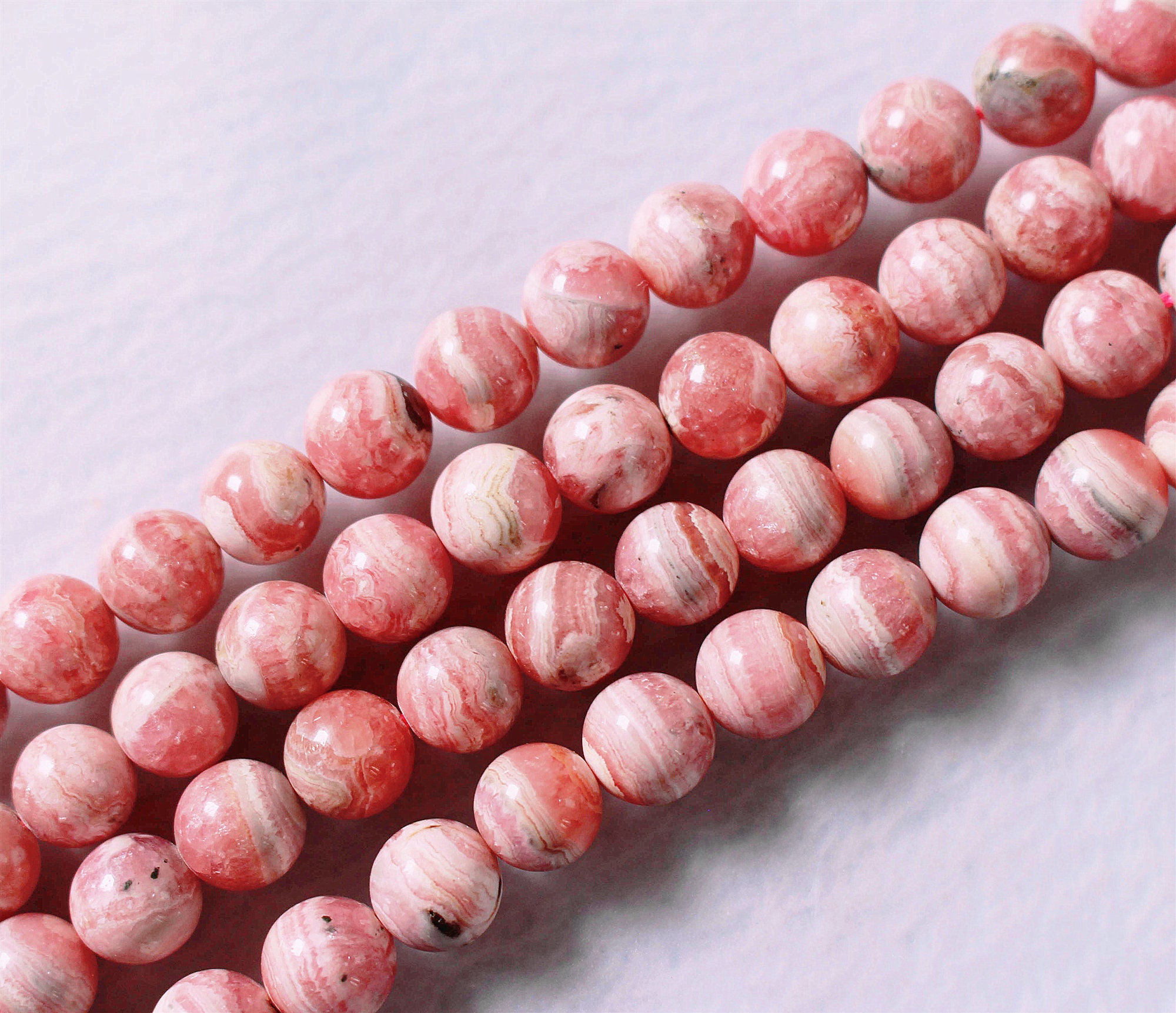 Rhodochrosite 90 Natural Beads Of 4 Mm 60 Beads Of 6 Mm 46 Beads Of 8mm