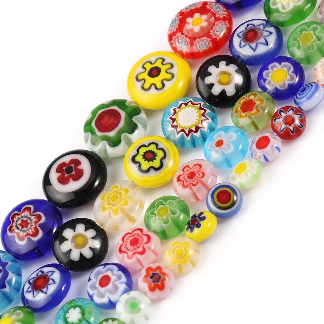 Mixed Color Flowers Glazed Flat Round Beads,612mm Patterns Millefiori