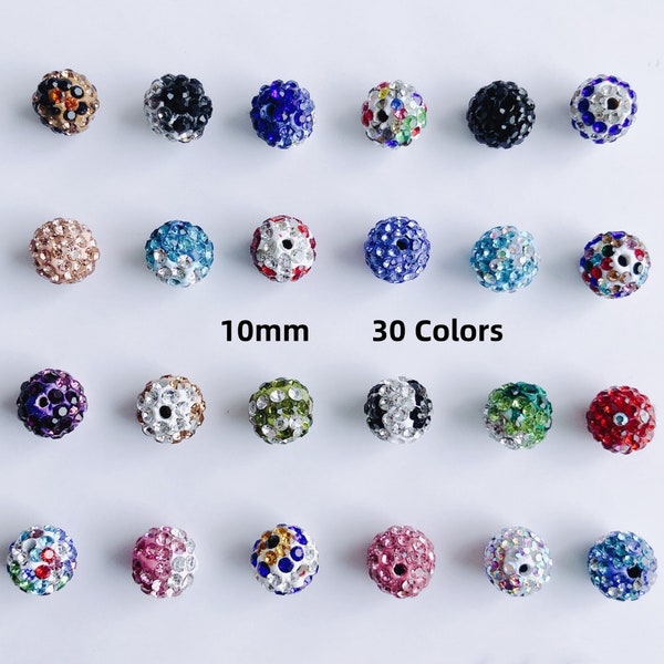 12 pièces de perles rondes en strass de cristal de 10mm, perles de boule disco en argile pavée, perles de cristal Shamballa, pour boucles d'oreilles, bracelet, collier, bijoux