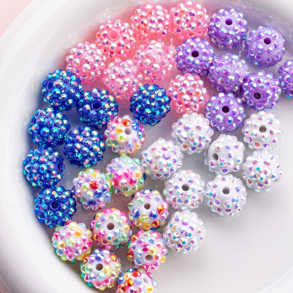 20PCS 14mm Acrylic Rhinestone Beads, Resin Rhinestone Beads,Round Rhinestone Pave Acrylic Beads, DIY Necklace Bracelet Pen Beads