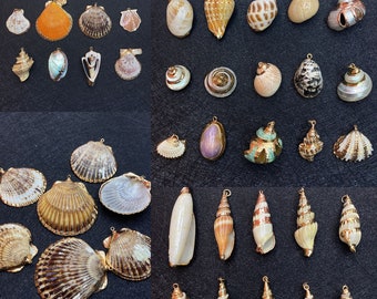5 uds colgantes de concha de caracola Natural, dijes de conchas de mar de 25-45mm con oro chapado, colgante de joyería de dijes de conchas marinas DIY