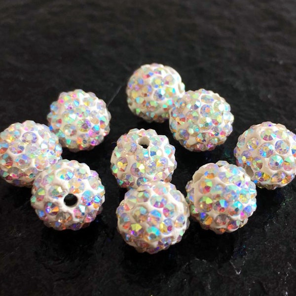 50 pcs pave crystal round beads, 6mm 8mm 10mm 12mm 14mm shamballa beads, AB coated Rhinestone beads, Beads Wholesale