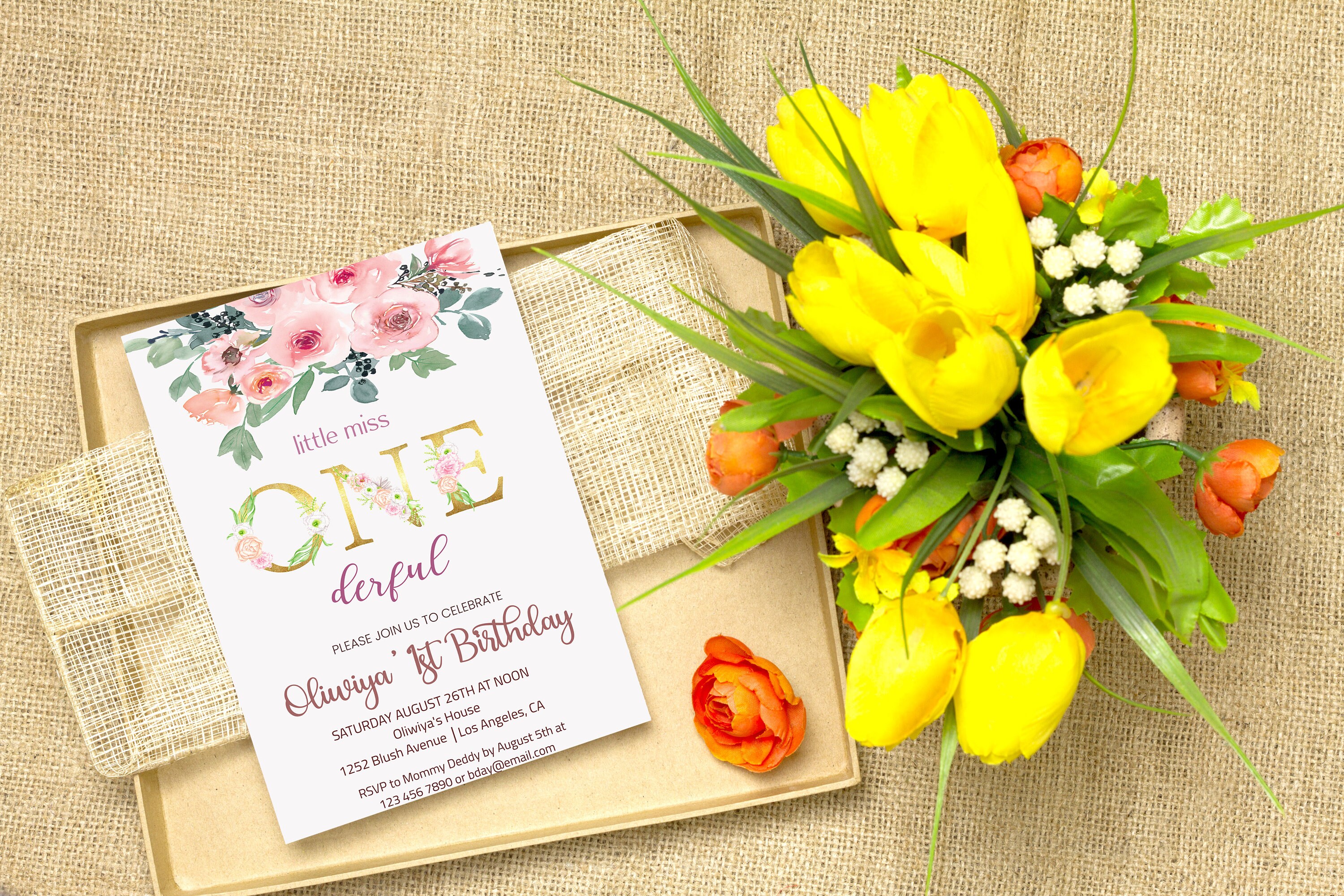 Blush Pink Floral First Birthday Invitation Template Printable Boho Birthday Invitation Baby Girl 1st Birthday Party Invite