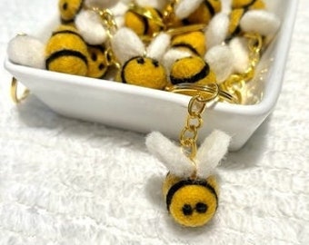 Adorable Fuzzy Honey Bee Cute Keychain with Choice of Metal