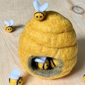 Beehive includes 3 Adorable Fuzzy Cute Small Wee Bees Accessory Eco Decor Beekeeper Gift