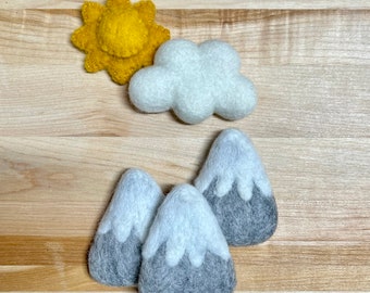 Felt Sun Cloud Mountain Set Handmade Weather Toy Garland Decor Handmade