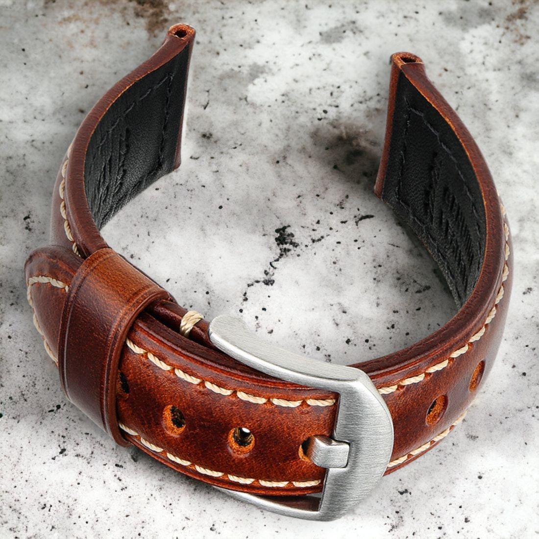 Cinturino In Pelle Bovina Con Fibbia Acciaio Per Panerai Luminor – 22/24/26 Mm