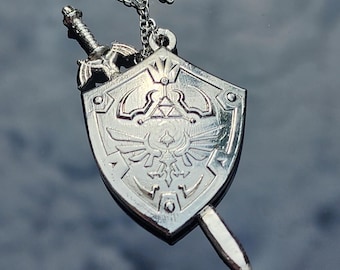 Hylian Shield & Master Sword Pendant Necklace - Nickel Plated - The Legend of Zelda