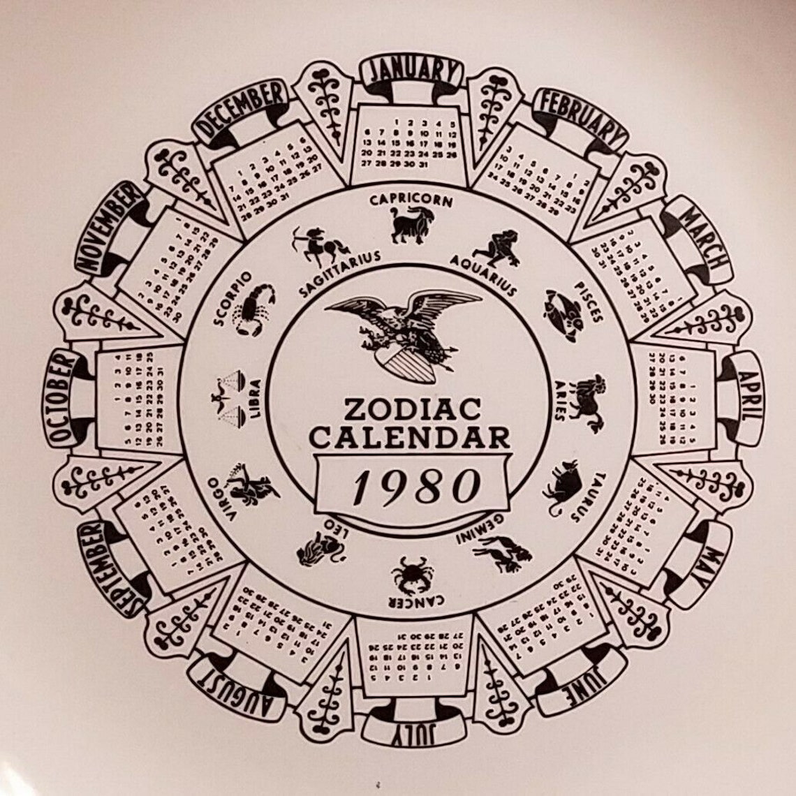 Calendar Plate 1980 Zodiac Astrology Horoscope Ceramic Etsy Ireland
