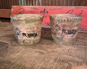 Blue White Floral Pattern Rustic Aged Dutch Plant Pot Cover Planter Shabby Chic