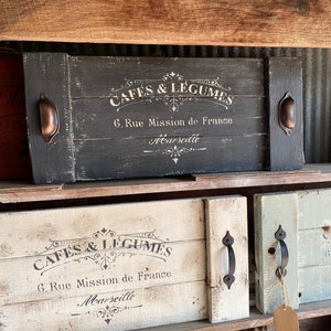 Rustic French Country Cafe & Legumes Hand Painted Distressed Wall/Serving Tray With Handles!