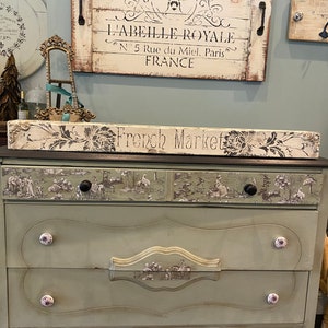 40x5x3.5 French Country French Market w Floral Design & Floral Onlays Planter, Windowsill, Centerpiece Wood Box!!