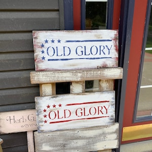 Rustic Primitive Red White & Blue, Navy or Red Old Glory Pine Wood Hanging Indoor Outdoor Independence Day Patriotic Old Glory Flag SIGN!