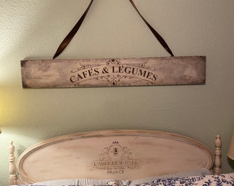 1 Available 1 Day Ship! 48’’x7.5’’ CAFE & LEGUMES Rustic Highly French Country Shabby Chic Wood Wall Sign w Bronze Ribbon, Onlays!!