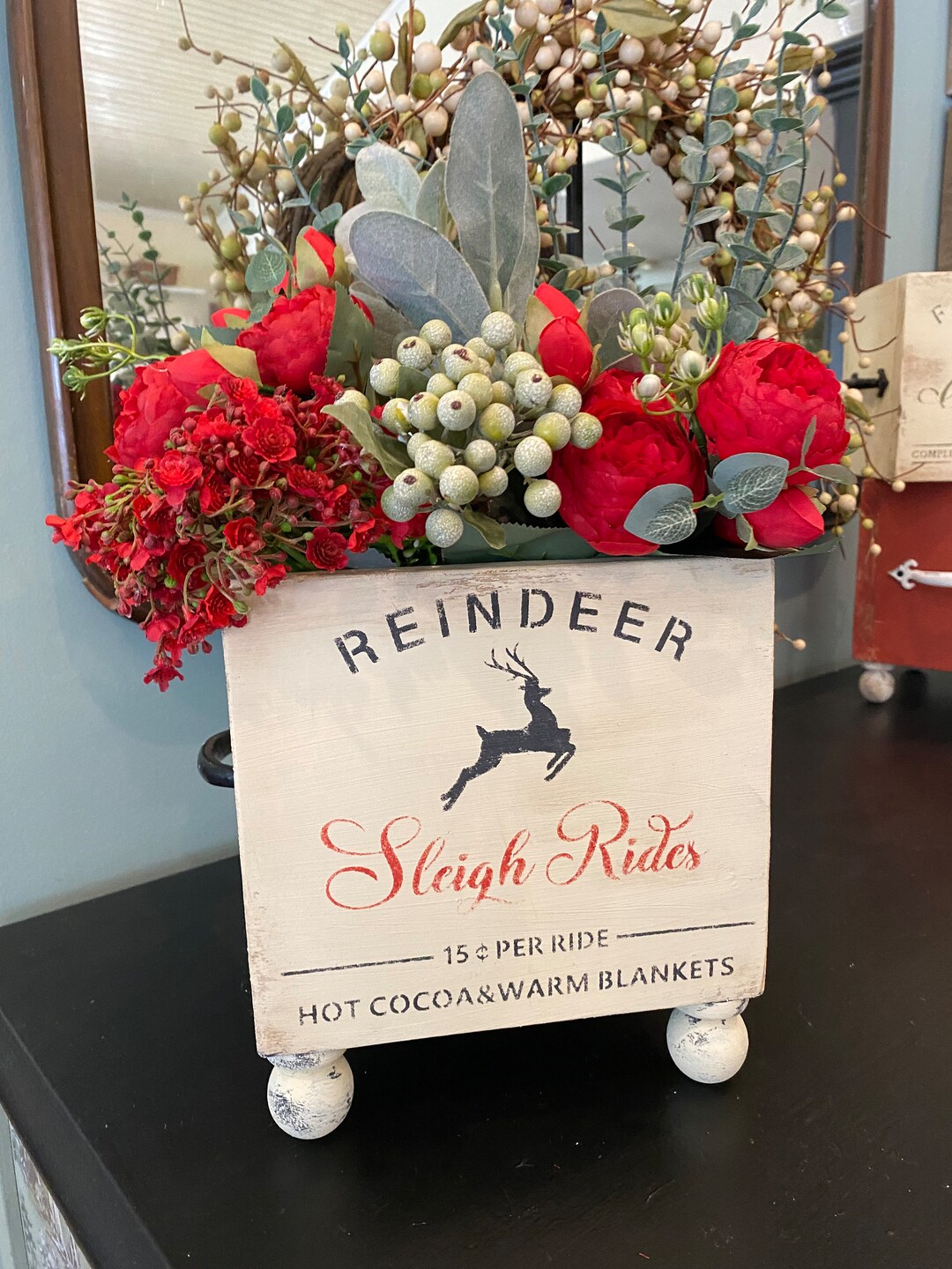Ivory Tabletop Riser Rustic Farmhouse Country Centerpiece Tabletop Riser 8x8.5 Reindeer ...