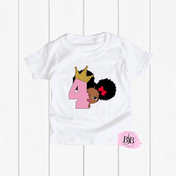 Peekaboo Girl With Puff Afro Ponytails, Fourth Birthday Shirt